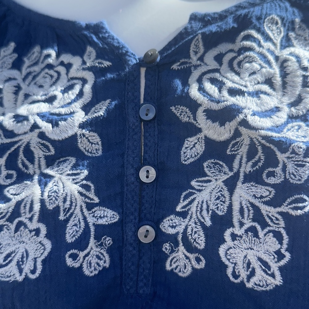 Abercrombie Kids Blue Embroidered Peasant Blouse Cropped M‎ - Picture 6 of 8